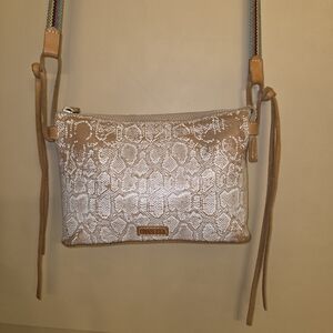 Consuela Clay Midtown Crossbody Bag white & tan Snakeskin Print Leather 6"×10"